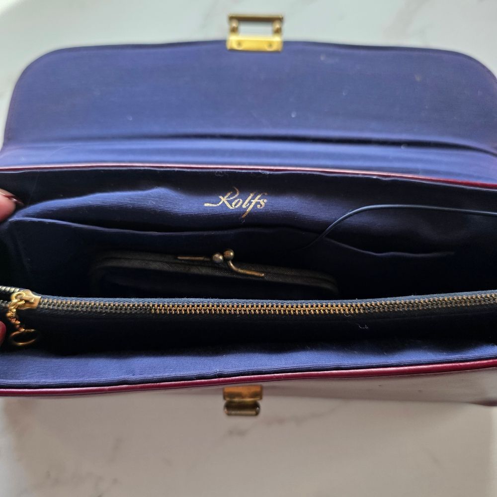 Rolfs Burgundy Leather Envelope Clutch with Gold-Tone Lock - Picture 4 of 8